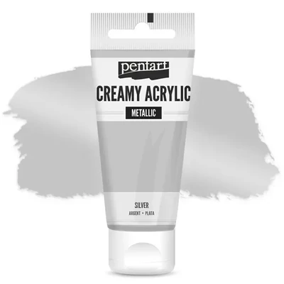 Kremasta akrilna boja Pentart, metal, 60 ml - srebro