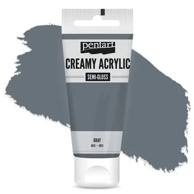 Kremasta akrilna boja Pentart, svilenkasto glatka, 60 ml - siva