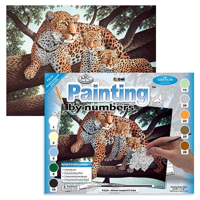 Set za bojanje s brojevima, akrilna boja+kist, 29x39 cm - afrički leopard