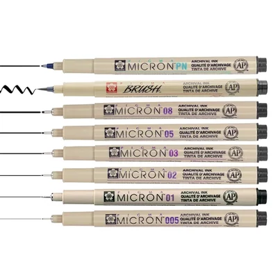 Sakura Pigma Micron set tehničkih flomastera za crtanje, markera s kistom i flomastera - 6+1+1 kom