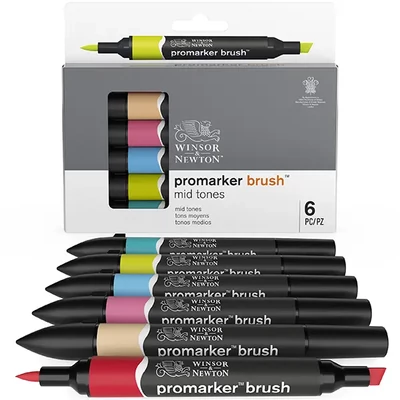 Promarker Brush dvostrani set alkoholnih kistova od filca - 6 kom, srednji tonovi