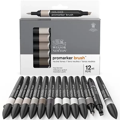 Promarker Brush dvostrani set alkoholnih kistova od filca - 12+1 kom, neutralni tonovi