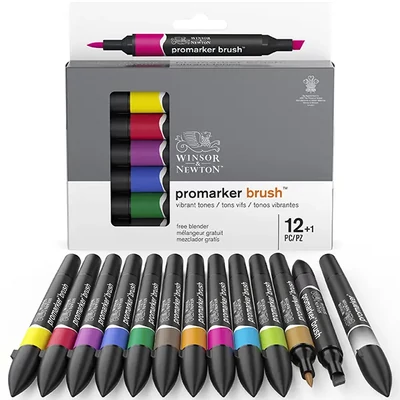 Promarker Brush dvostrani set alkoholnih kistova od filca - 12+1 kom, živih tonova