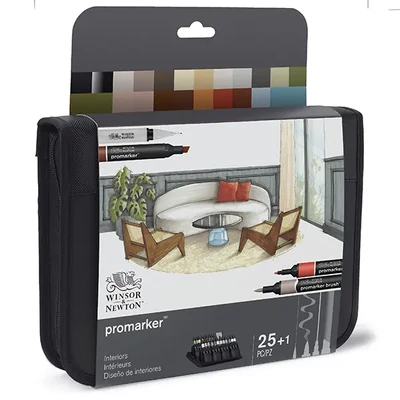 ProMarker set flomastera s dvostrukim vrhom na alkohol - 25+1 kom, interiors, u kutijici s patentnim zatvaračem