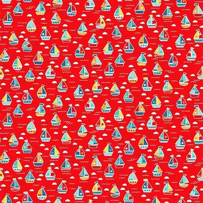 Tkanina za patchwork - Makower - Pool Party Boats Red 2439/R