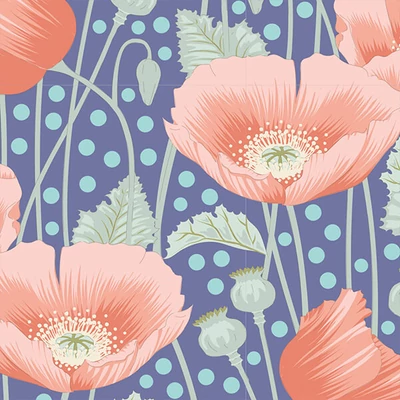 Patchwork tkanina - Tilda Gardenlife - Poppies Blue 100319