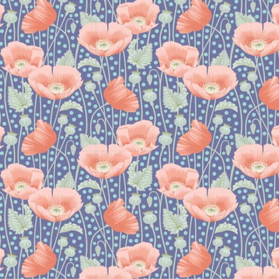 Patchwork tkanina - Tilda Gardenlife - Poppies Blue 100319