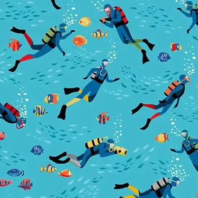 Tkanina za patchwork - Makower - Deep Blue Sea 138/B2 Divers light blue