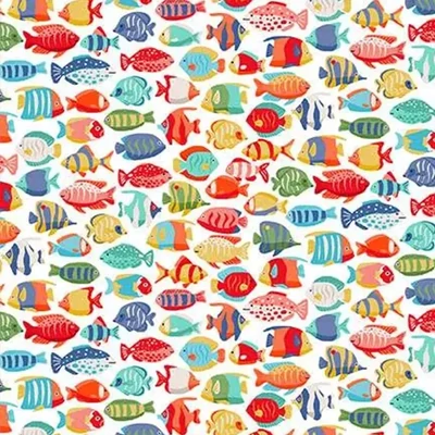 Tkanina za patchwork - Makower - Deep Blue Sea 139/W Fish Shoal white