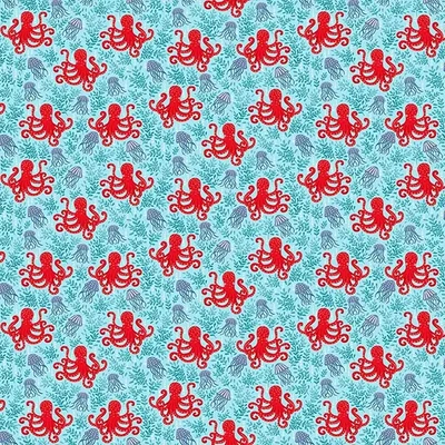 Tkanina za patchwork - Makower - Deep Blue Sea 140/B2 Octopus light blue