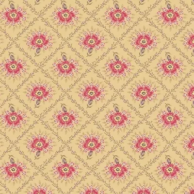 Patchwork tkanina - Makower - Wildflower Cottage 1591R Trellis buttercup