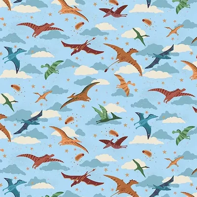 Tkanina za patchwork - Makower - Prehistoric 165/B2 Soar light blue