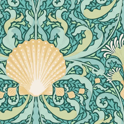 Patchwork tkanina - Tilda Cotton Beach - Scallop shell teal 100336