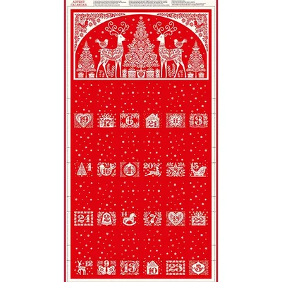Tkanina za patchwork - Makower - Christmas 25 Scandi Advent Red 117/R, Panel, 60cm