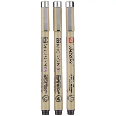 Sakura Pigma Micron set flomastera i kista za tehničko crtanje - 3 kom