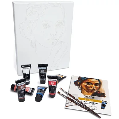 Sennelier set za apstraktno slikanje akrilom, Step by Step - Kabari Portrait: 7x21 ml + platno + kist