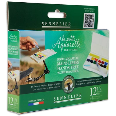 Sennelier la petite Aquarelle Hands-free set akvarelnih boja - 12x1/2 pan + kist s vodenim spremnikom