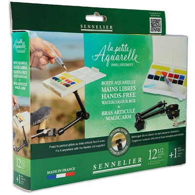 Sennelier la petite Aquarelle Hands-free set akvarelnih boja - 12x1/2 pan + kist s vodenim spremnikom + Magic Arm