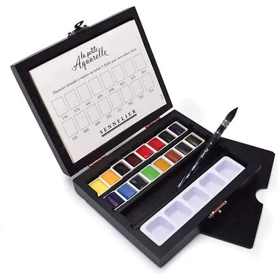Sennelier la petite Aquarelle set akvarel boja, 16x1/2 drška + kist, drvena kutija