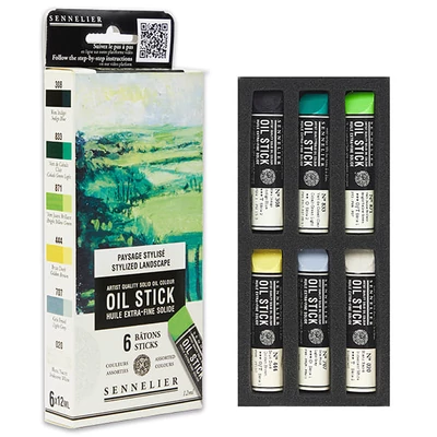 Sennelier Oil Stick set - 6x12 ml, stylized landscape