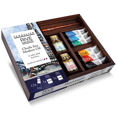 Set uljanih slika Sennelier Rive Gauche, 12x10 ml+ pribor, u drvenoj kutiji
