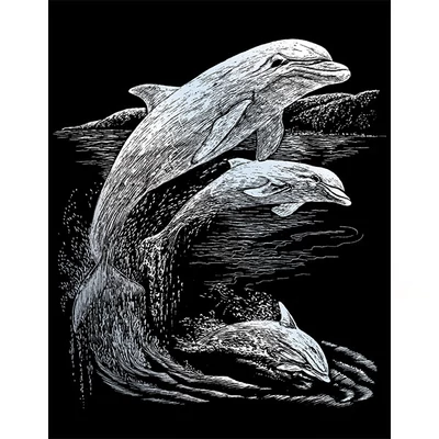 Set za ručno graviranje slika s ručnom olovkom, 20x25 cm - Delfini, srebro