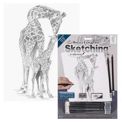 Sketch drawing grafički set za crtanje s alatima, 22x30 cm - Žirafe