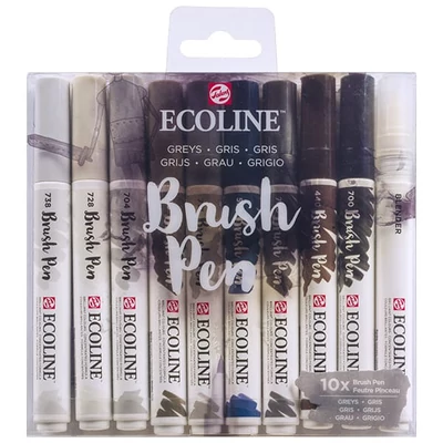 Talens Ecoline Brush Pen set kistova za akvarel - 10 kom, siva