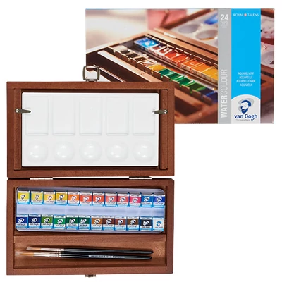 Talens Van Gogh set akvarel boja - 24 kom + pribor, drvena kutija
