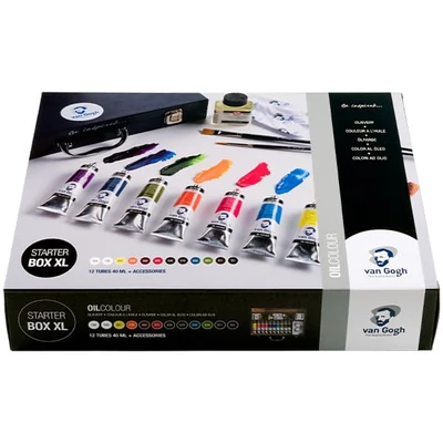 Talens Van Gogh set uljanih boja - Starter Box XL: 12x40 ml + dodatci, u drvenoj kutiji