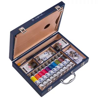 Talens Van Gogh set uljanih boja - Starter Box XL: 12x40 ml + dodatci, u drvenoj kutiji