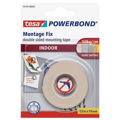 Tesa 55740 Powerbond obostrano ljepljiva montažna traka, za unutarnju upotrebu, bijela, 19 mm x 1,5 m