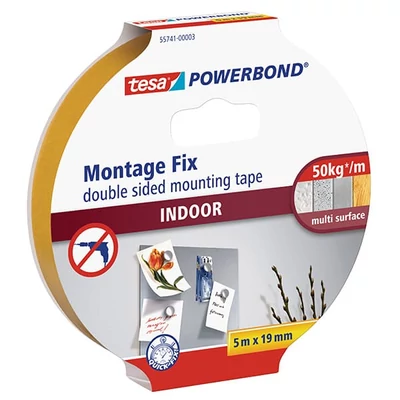 Tesa 55741 Powerbond obostrano ljepljiva montažna traka, za unutarnju upotrebu, bijela, 19 mm x 5 m