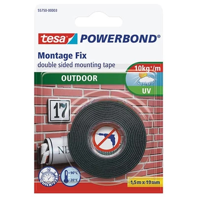 Tesa 55750 Powerbond obostrano ljepljiva montažna traka, za vanjsku upotrebu, crna, 19 mm x 1,5 m