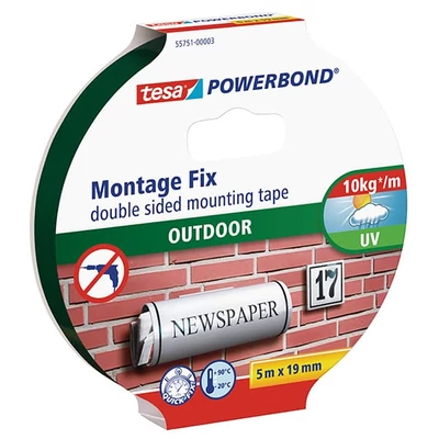 Tesa 55751 Powerbond obostrano ljepljiva montažna traka, za vanjsku upotrebu, crna, 19 mm x 5 m
