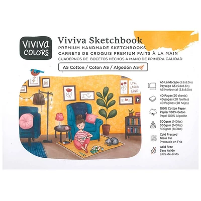 Viviva Sketchbook Pamučni blok za crtanje, 300 g, grubo, 40 stranica - A5 vodoravno