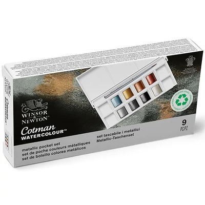 Winsor&amp;Newton Cotman Pocket Set set vodenih boja, 8x1/2 drška + kist - metalik