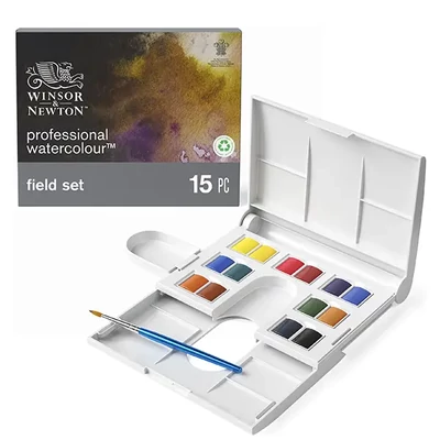 Set akvarelnih boja Winsor&amp;Newton Professional, svilenkaste - 14x1/2 + kist, Field set