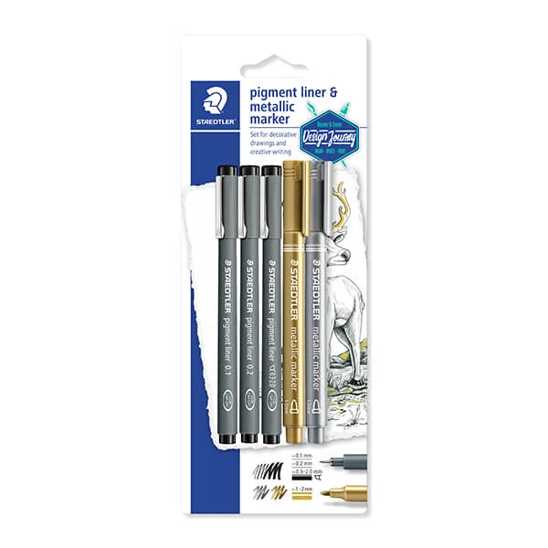 Set flomastera i ukrasnih markera, Staedtler, Design Journey, Pigment Liner - 5 kom