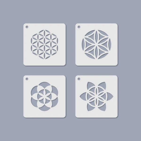 Set šablona, šablona za nakit, 6,5x6,5 cm, 4 vrste - Mandala
