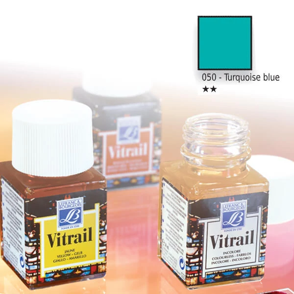 Vitrail boja za staklo na bazi smole, 50 ml - tirkizno plava