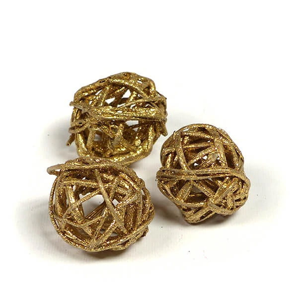 Suho voće - Cane ball, metalic gold glitter, 3 cm, 3 kom