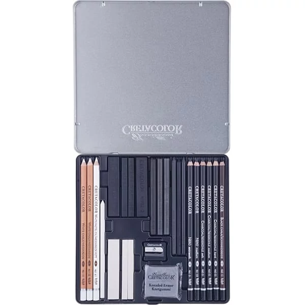 Cretacolor Black & White set za crtanje, 25 komada, metalna kutija