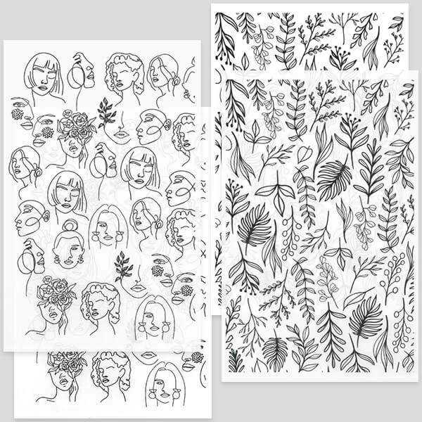 Transfer papir za pečenje plastelina, 9x14 cm, 2x2 kom - lica, trave - crni
