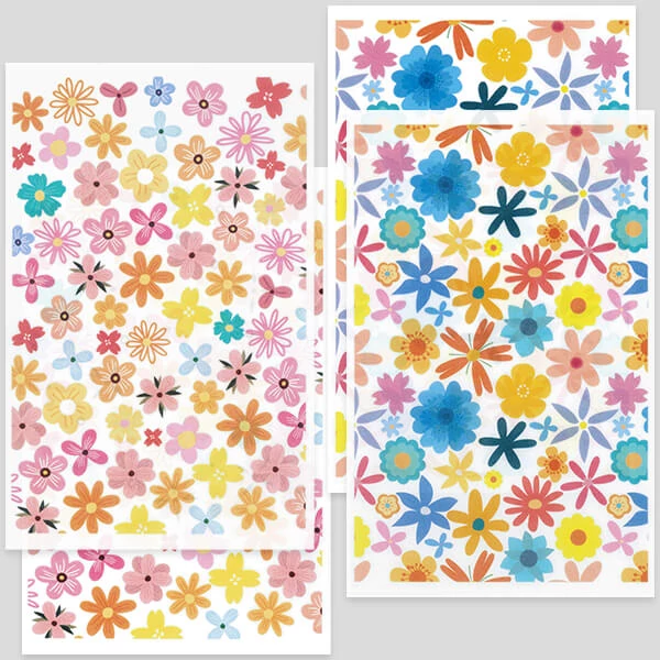 Transfer papir za pečenje plastelina, 9x14 cm, 2x2 kom - stilizirano šareno cvijeće - mali, veliki