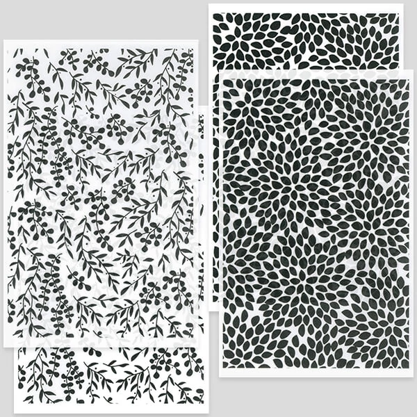 Transfer papir za pečenje plastelina, 9x14 cm, 2x2 kom - listići, latice cvijeta - crni