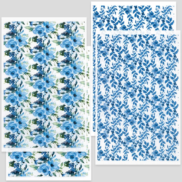 Transfer papir za pečenje plastelina, 9x14 cm, 2x2 kom - cvjetići, puzavice - plavi
