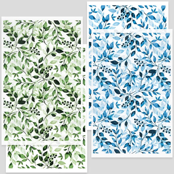 Transfer papir za pečenje plastelina, 9x14 cm, 2x2 kom - listići - zeleni, plavi