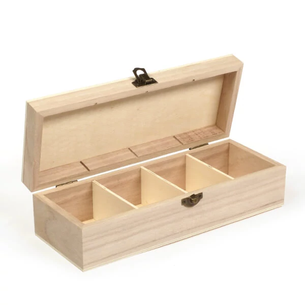 Drvena kutija za čajne vrećice - 4 pretinca, 25x10x4,6 cm