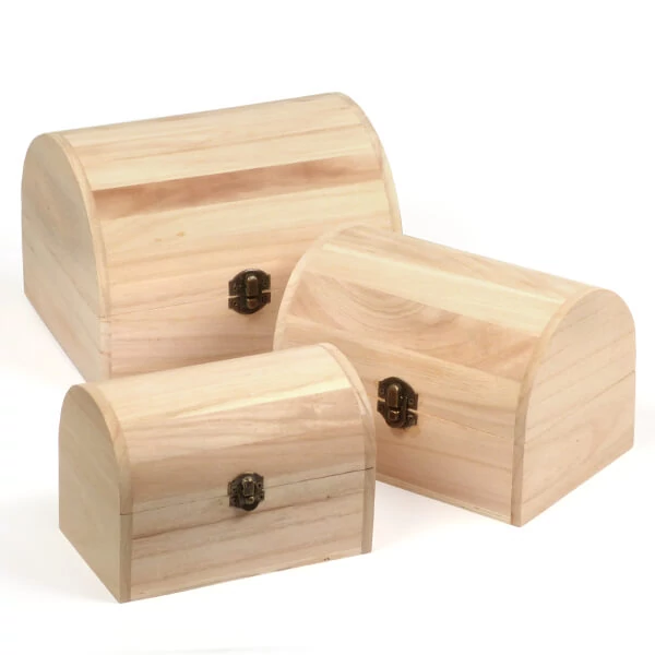Set drvenih kutija - 3 kom, kovčezi s izbočenim poklopcem, 20x16x14 / 17,5x12,5x12 / 14,5x9x10 cm